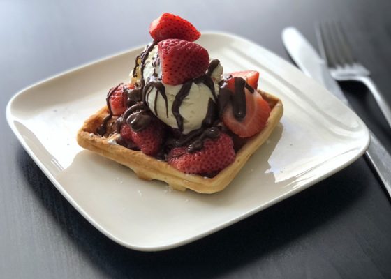 Clayton’s Strawberry Waffles with Ice Cream & Chocolate