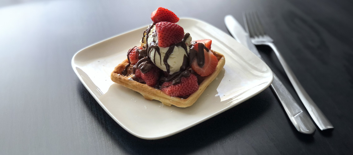 Clayton’s Strawberry Waffles with Ice Cream & Chocolate